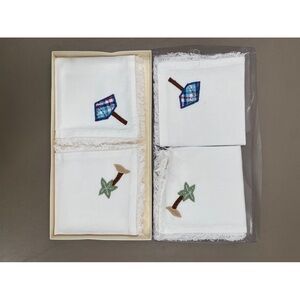 Pottery Barn Kids Island Party White Napkins 4 Embroidered Designs NWT